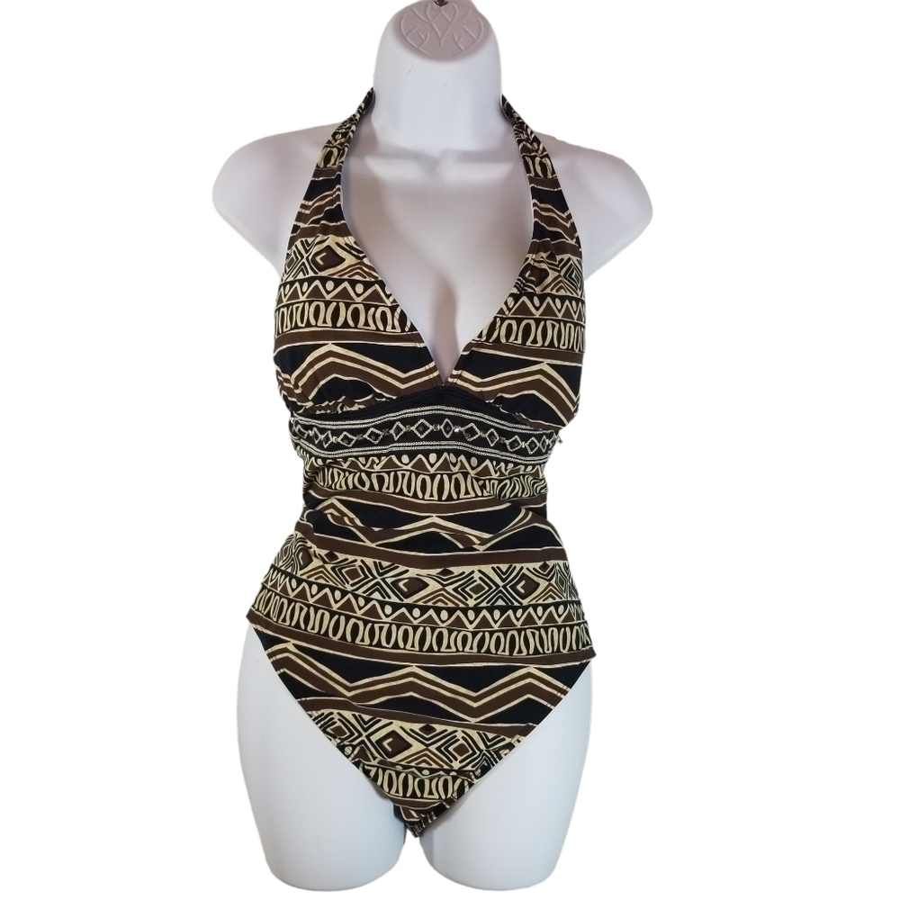 Leilani tribal print one piece halter swimsuit